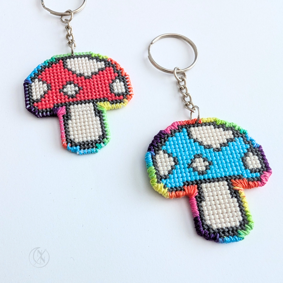 Mushroom Cross-Stitch Key Chain