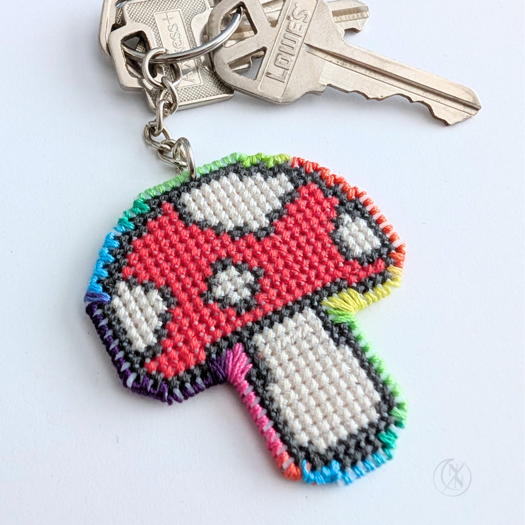 Mushroom Cross-Stitch Key Chain