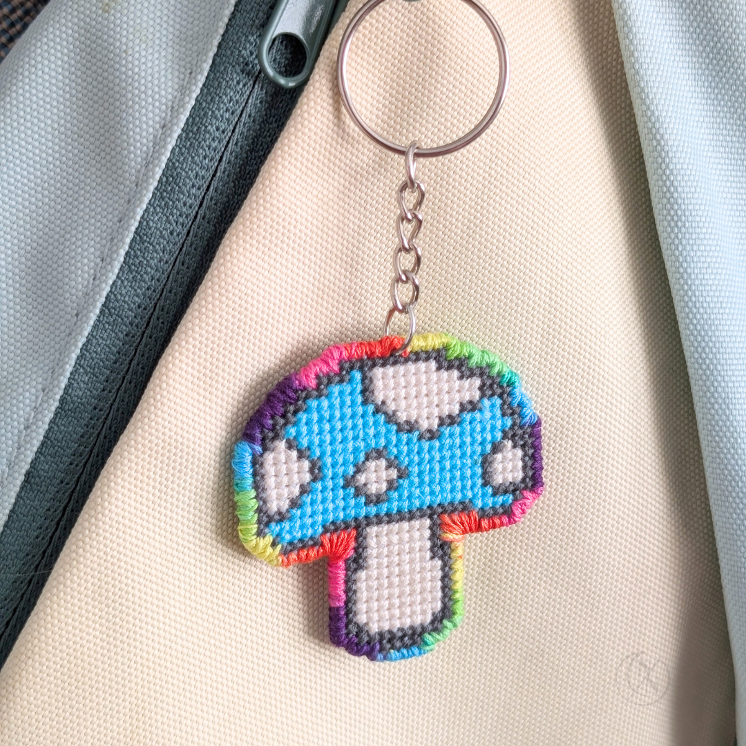 Mushroom Cross-Stitch Key Chain