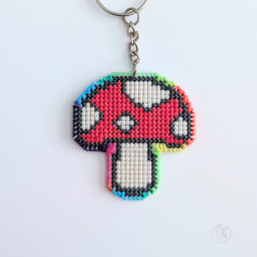 Mushroom Cross-Stitch Key Chain