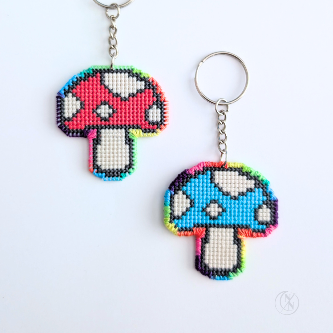 Mushroom Cross-Stitch Key Chain